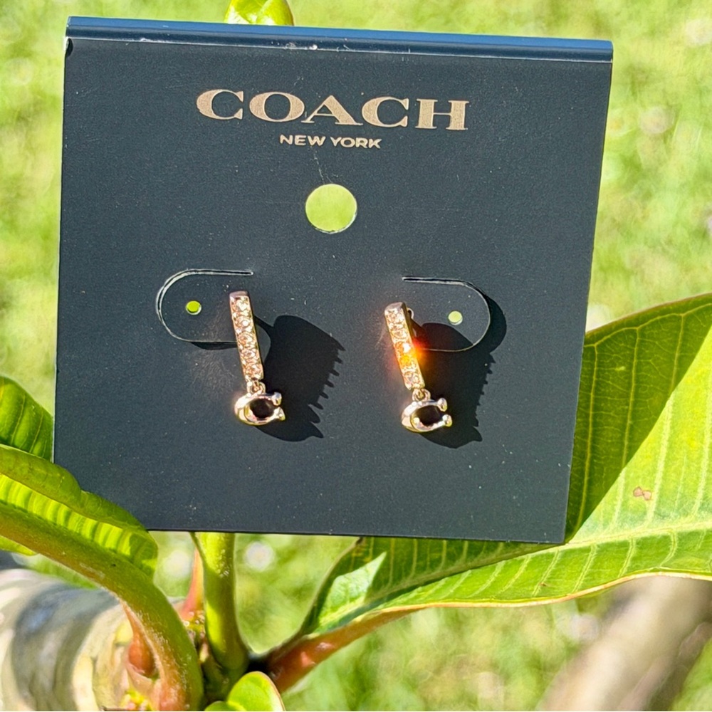 COACH Signature C Pave Bar Stud Earrings in Rose Gold - Picture 16 of 16